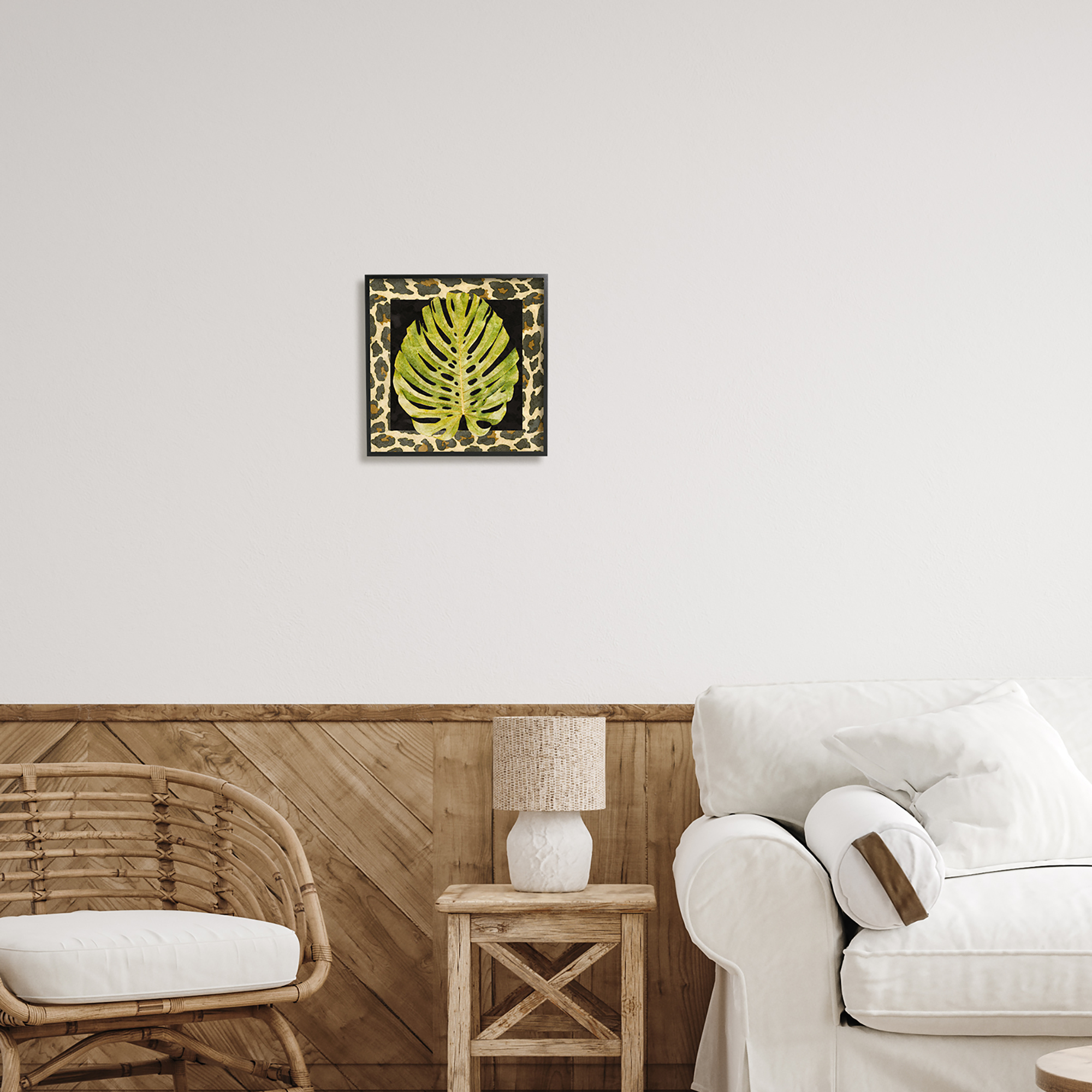 Stupell Industries Monstera on Leopard Pattern Botanical & Floral Painting Black Framed Art Print Wall Art, 12 x 12
