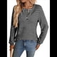 thumbnail image 1 of Camiseta Informal de Punto de Larga con Cuello Redondo y Botones A Rayas para Mujer Negro M, 1 of 9