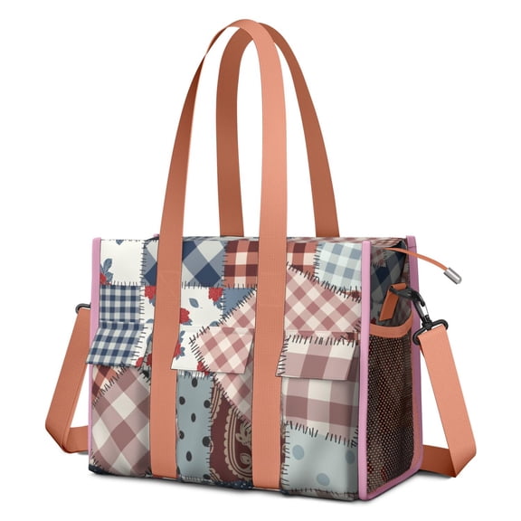 Teacher Tote Bag,Pioneer Flower Floral Print Pattern Teacher Utility Tote Bag,Large Work Tote Bags for Women with Multiple Pockets,Top Zipper Closure,13.8x10.6x6.7 Inch