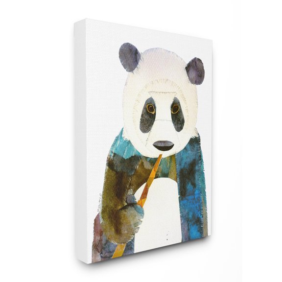 The Stupell Home Decor Collection Watercolor Cutout Collage Panda Oversized Stretched Canvas Wall Art, 24 x 1.5 x 30