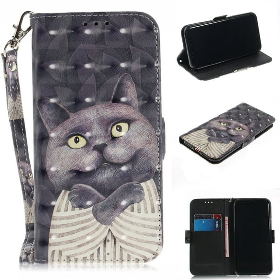 iPhone X 2017 Case, iPhone XS 2018 Case, Allytech 3D PU Leather Protective Cover & Pocket Lanyard Wallet with Cards Holder, Support Kickstand Slim Case for Apple iPhone X/ XS, Black Cat