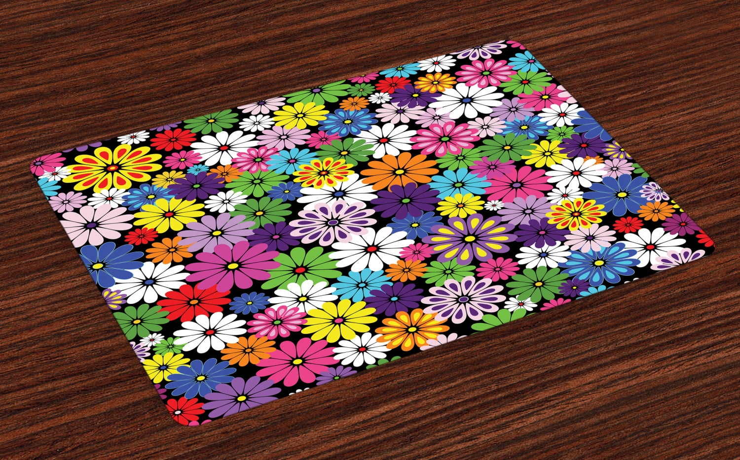 Flower Placemats Set of 4 Floral Vivid Pattern with Colorful Flowers