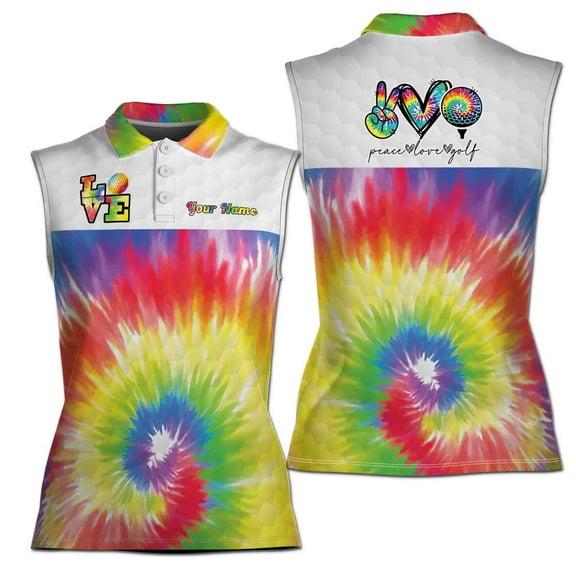 Custom Tie Dye Peace Love Golf Women Sleeveless Polo XS-4XL