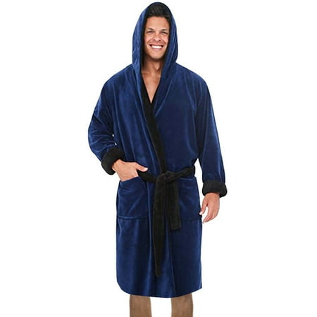 

Hxroolrp Men s Winter Lengthened Plush Shawl Bathrobe Home Clothes Long Sleeved Robe Coat