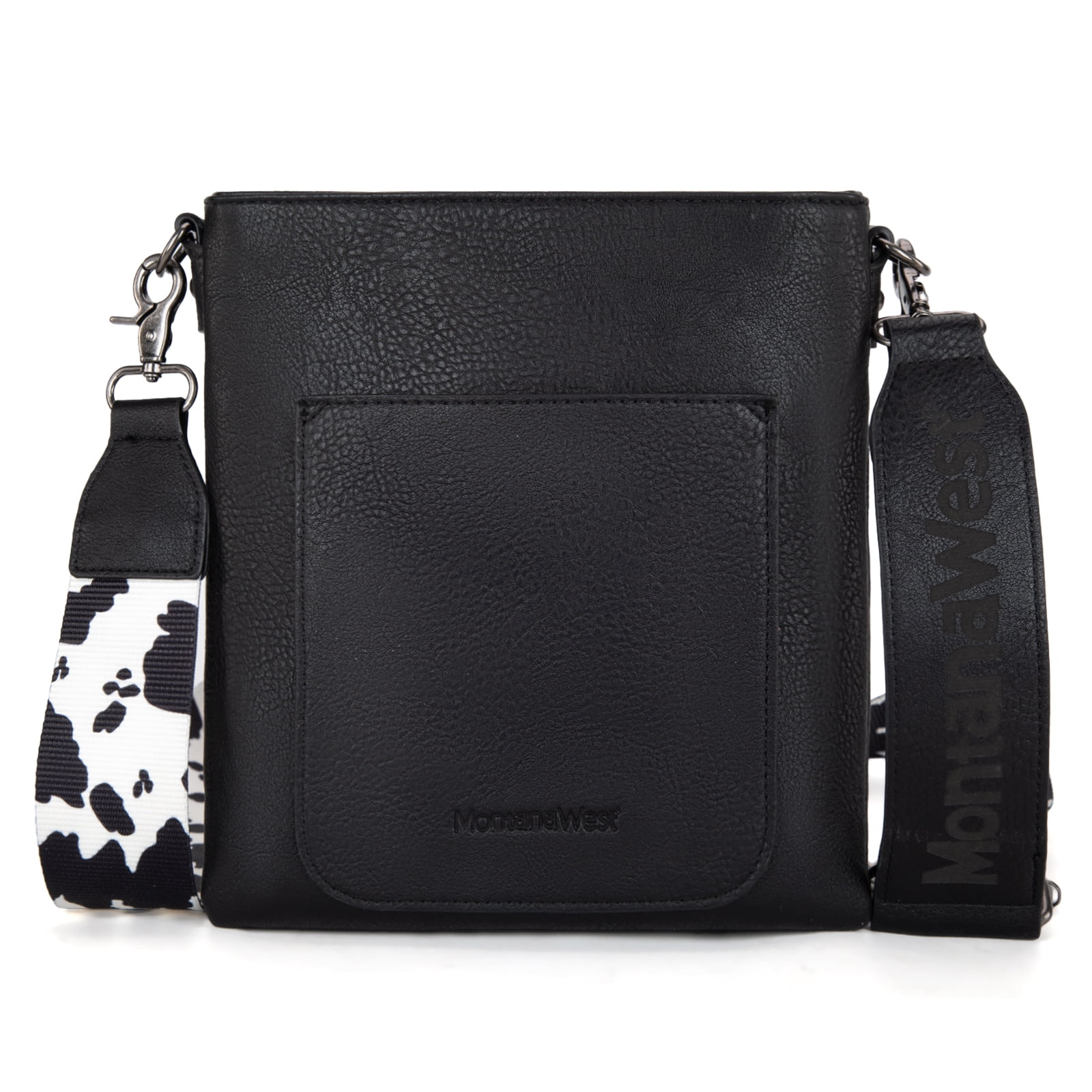 Montana West Crossbody Bags for Women Multi Pocket Cross Body Bag Purses with Guitar Strap, Cow Dark Black