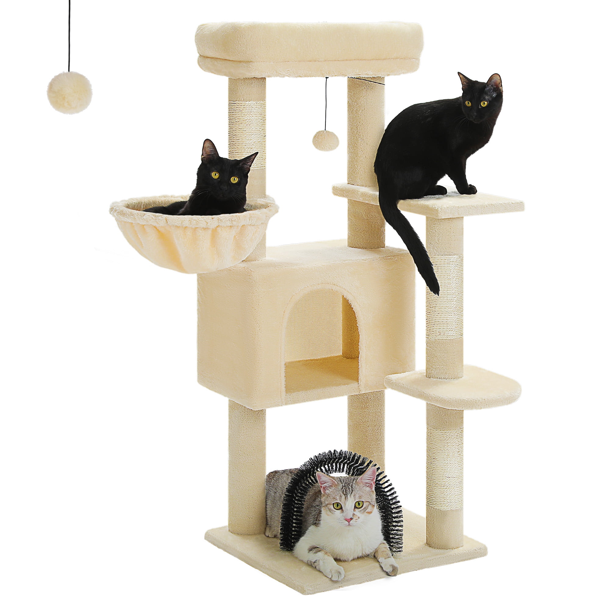 PAWZ Road 42" Cat Tree Condo With Large Perch Scratching Posts for Indoor Cats, Beige