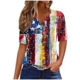 thumbnail image 2 of Red White and Blue Blouses 4th of July Womens Shirts Patriotic Women Shirts Womens Fourth of July Shirts Women's Casual Independence Day Printed Short Sleeved V-Neck Button Top, 2 of 5