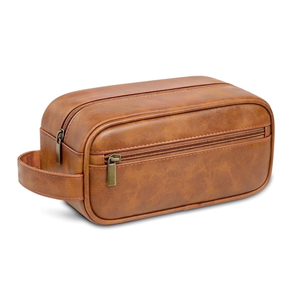 Travel Toiletry Bag for Men, Small Travel Shaving Dopp Kit Water-resistant Bathroom Toiletries Organizer PU Leather Cosmetic Bags for Father, Dad, Boyfriend,Shaving Kit