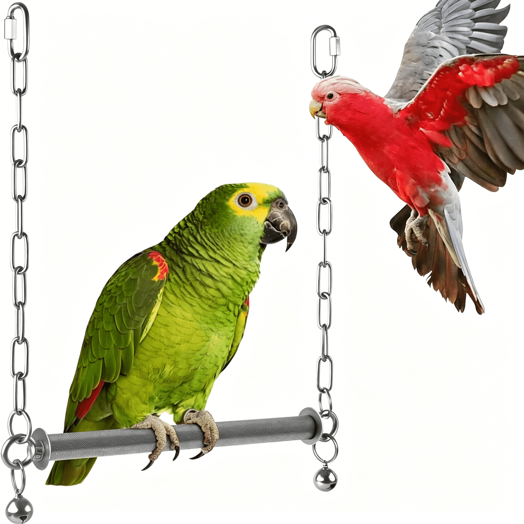 CYFW Stainless Steel Large Bird Swing, Hanging Heavy Duty Parrot Swings Perches Stand Toys with Bell, Claw Grinding Birdcage Accessories for Macaw Afican Grey