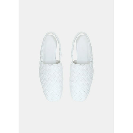 

VINCE. Womens White Slingback Elastic Goring Woven Padded Cadot Square Toe Block Heel Slip On Flats Shoes 7 M