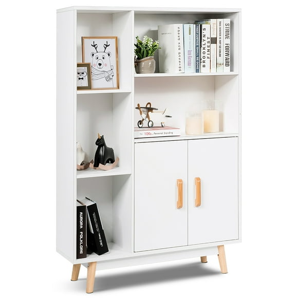 Costway Floor Storage Cabinet Free Standing Wooden Display Bookcase Side Decor Furniture