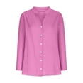 thumbnail image 5 of Otvok Womens V-Neck Long Sleeve Loose Button Cotton and Linen Tunic Summer Blouse, 5 of 6