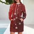 thumbnail image 3 of Women's Long Sleeve Hooded Sweatshirt Dress with Snowflake Christmas Tree Print, Ugly Christmas Sweater Women Style, Cozy Fall and Winter Dress with Pockets for Holiday,Wine,2XL, 3 of 7