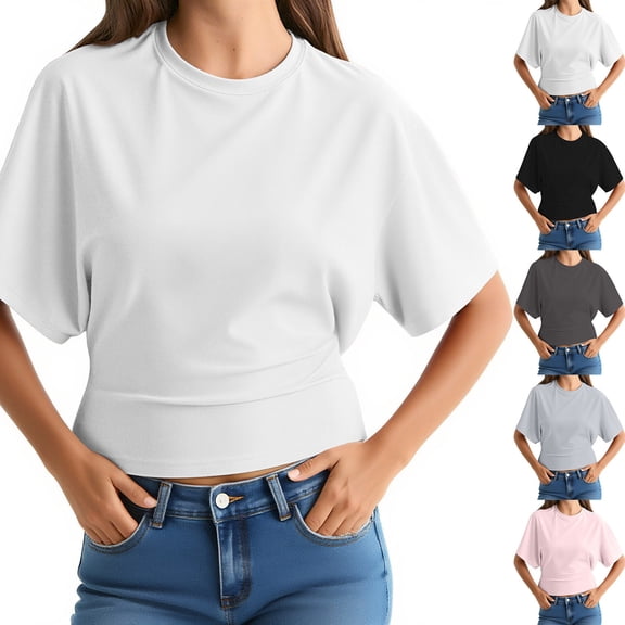 Itsame Women Plain Short Shirt Sleeved Tops Womens Casual T-Shirt Relaxed Round Neck T Shirt Coffee Size XS