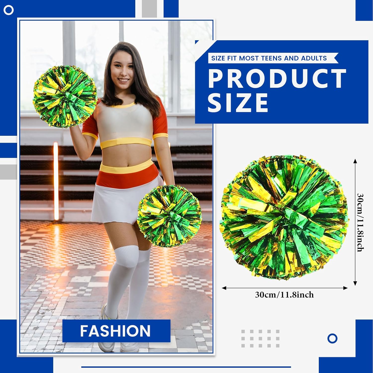 20 PCS Metallic Cheerleading Pom Pom for Team Spirit Sports Dance Cheering Kids Adults-Ring Style