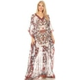 thumbnail image 5 of Sakkas Wilder Printed Design Long Sheer Rhinestone Caftan Dress / Cover Up - 17158-WhiteRed - OS, 5 of 5