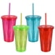 thumbnail image 5 of 4 Uds 450ml tapa plana taza de paja cubierta transparente taza de té de la leche taza de café para el hogar taza de plástico de doble capa taza de agua para beber (color aleatorio) JAMW Sencillez, 5 of 5
