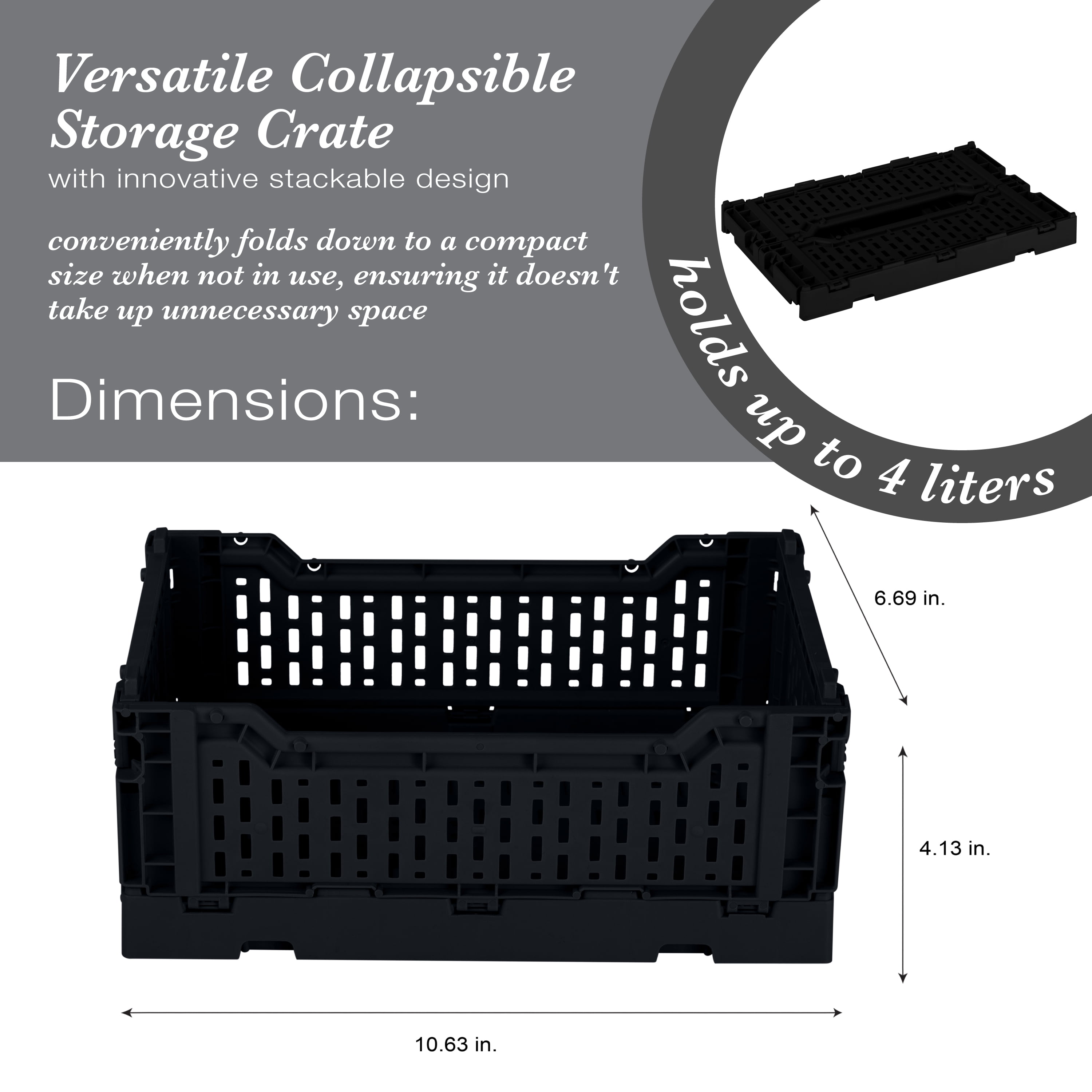 Simplify 4LT Collapsible Plastic Storage Crate in Black