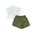 thumbnail image 3 of Boys-White Linen Shirt- Olive Shorts Set-Boy's Clothing Store-Toddler Boy Set, 3 of 4