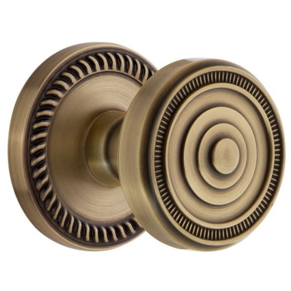 Grandeur Newsol_Psg_234 Newport Solid Brass Rose Passage Door Knob Set - Brass
