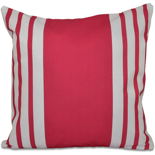 E by design Beach Shack Stripe Print Outdoor Pillow 16 x 16 Red
