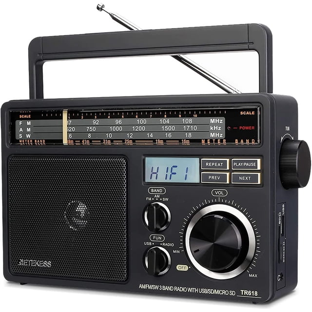 Radio AM FM portátil Retekess TR618 con SD, micro SD y USB