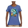 thumbnail image 2 of Pair of Dolphins Swimming in Ocean Animal Lover Womens Graphic T-Shirt, Light Blue, Large, 2 of 3