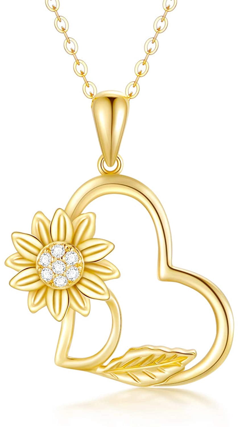 14k Gold Sunflower Heart Necklace for 