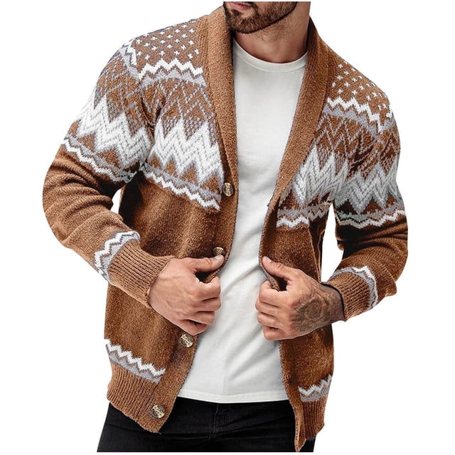Erwazi Men's Shawl Collar Cardigan Sweater Winter Regular Fit Cable Knit Button up Sweaters