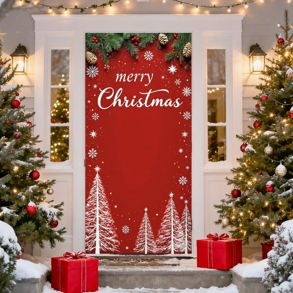 35 X 72 Inch Christmas Door Cover Christmas Door Curtain Christmas Day Door And Wall Decoration Festival Party Decoration