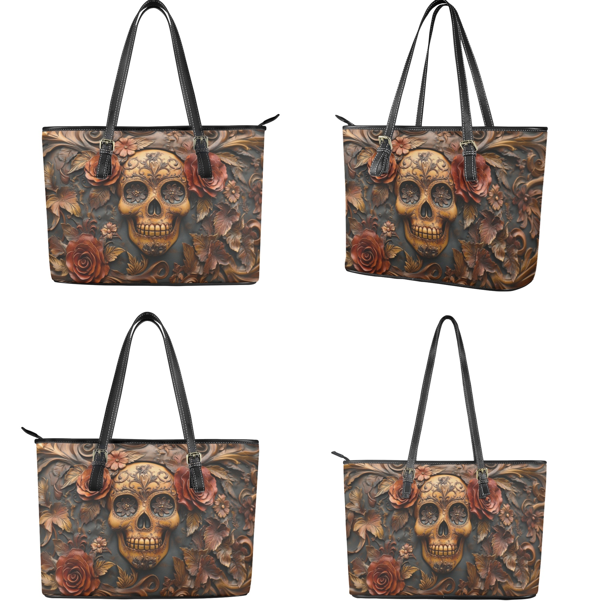 ZUXONGSY 3D Skull Rose Print Purses for Women Waterproof Handbag with Matching Wallet Set Leather Shoulder Bag Tote Satchel with Purse for Ladies Shopping