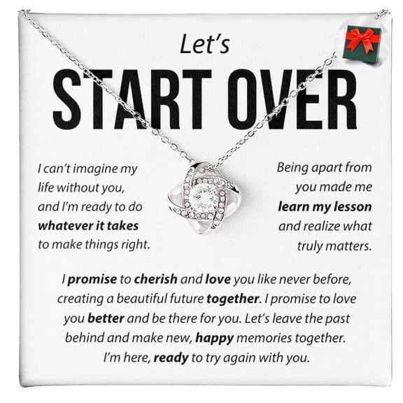 Start Over Necklaces, To My Soulmate Necklace For Women, Girlfriend, Birthday Her Anniversary Valentine, To My Wife Necklace From Husband Ribbon, Silver #1347, White Love Knot Necklace