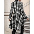 thumbnail image 4 of Women Plaid Flowy Ruffle Hem Shacket Jacket Button Lapel Long Sleeve Cardigan Coat Babydoll Shirt Top Gray M, 4 of 8