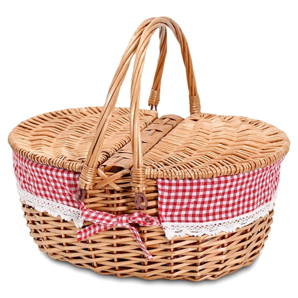 La cesta de picnic de mimbre tiene un tamaño grande de 15.4 pulgadas con forro extraíble