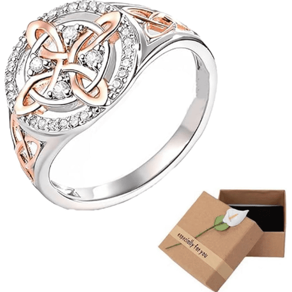 Handmade Witch’s Return-Knot Protection Ring, Bicolor Witches Knot Ring with Cubic Zirconia, Protect Your Loved Ones, Silver Knot Design Jewelry Gifts for Women