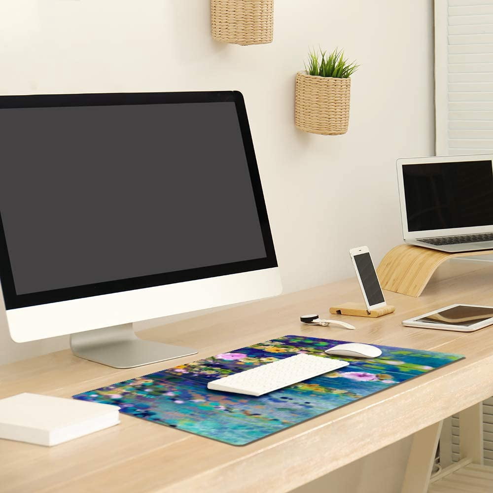 armdgodx Non Slip Water Resistant PU Leather Multifunctional Desk Pad 31.5 x 15.7, Flowers Painting