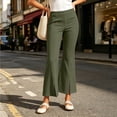 thumbnail image 6 of CQONEPT Women's Split Hem Flare Pants Elastic Waist Casual Office Elegant Cropped Dress Pant Trousers with Pockets Army Green M, 6 of 7