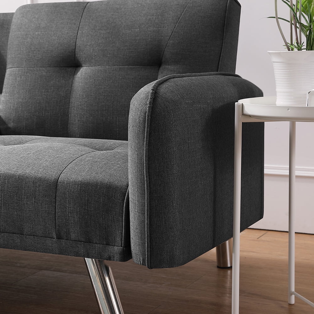 Lowestbest Modern Sofa Bed, Lounge Sleeper Couch, Upholstered Sofas with 2 Cup Holders (Dark Gray) Lowestbest Modern Sofa Bed, Lounge Sleeper Couch, Upholstered Sofas with 2 Cup Holders (Dark Gray)