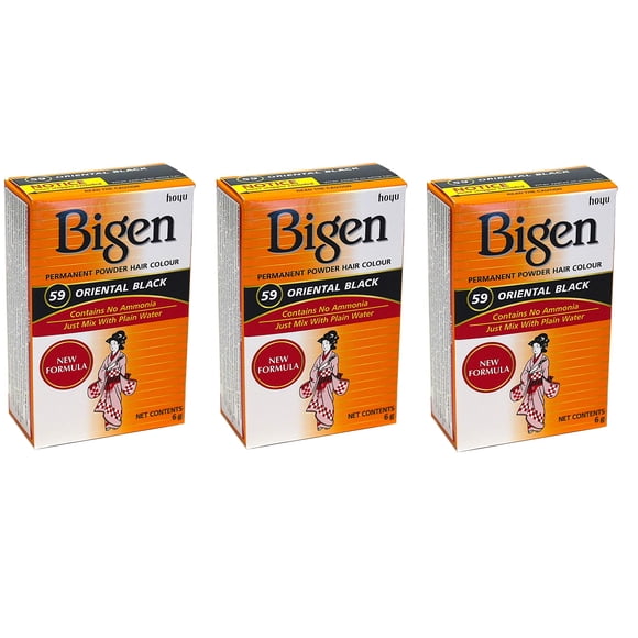 Bigen Color de cabello permanente en polvo 59 Oriental Black 1 unidad (paquete de 3)