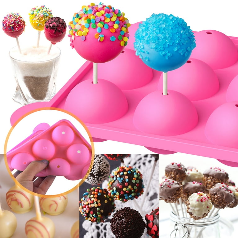 Austok Silicone Cake Pop Mold Set,Lollipop Mold with Lollipop Sticks, Measuring Cup, Treat Bags, Twist Ties, Decorating PEN,ROUND Mold for Lollipop