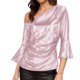 thumbnail image 1 of Tops de Manga Larga de las Mujeres con Brillo Metálico Y Textura de Costillas, Blusa Casual de Hombros para Fiesta Y Uso Cotidiano, Tops de Manga Corta de las Mujeres, 1 of 7