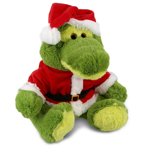 DolliBu Santa Sitting Green Alligator Stuffed Animal Plush Toy - Super Soft Dress Up with Red Santa Claus Outfit, Cute Wildlife Gift, Perfect Holiday Christmas Gift - 12 Inch