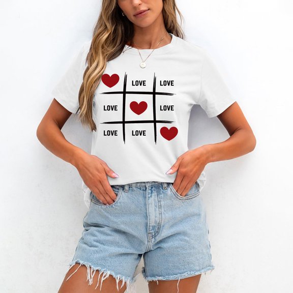 Valentines Shirts for Women Romantic Love Heart Graphic Print T-Shirts 2026 Valentine's Day Short Sleeve Tee Tops Love Heart Shirts Crewneck Colorful Heart Graphic Tees Tops Valentines Day Gifts