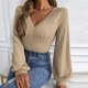thumbnail image 4 of Haut Moulant Camisa de otoño para mujer Top Color sólido Slim Fit Puff Manga plisada Traje de vacaciones Cgtredaw Caqui S para Mujer, 4 of 7