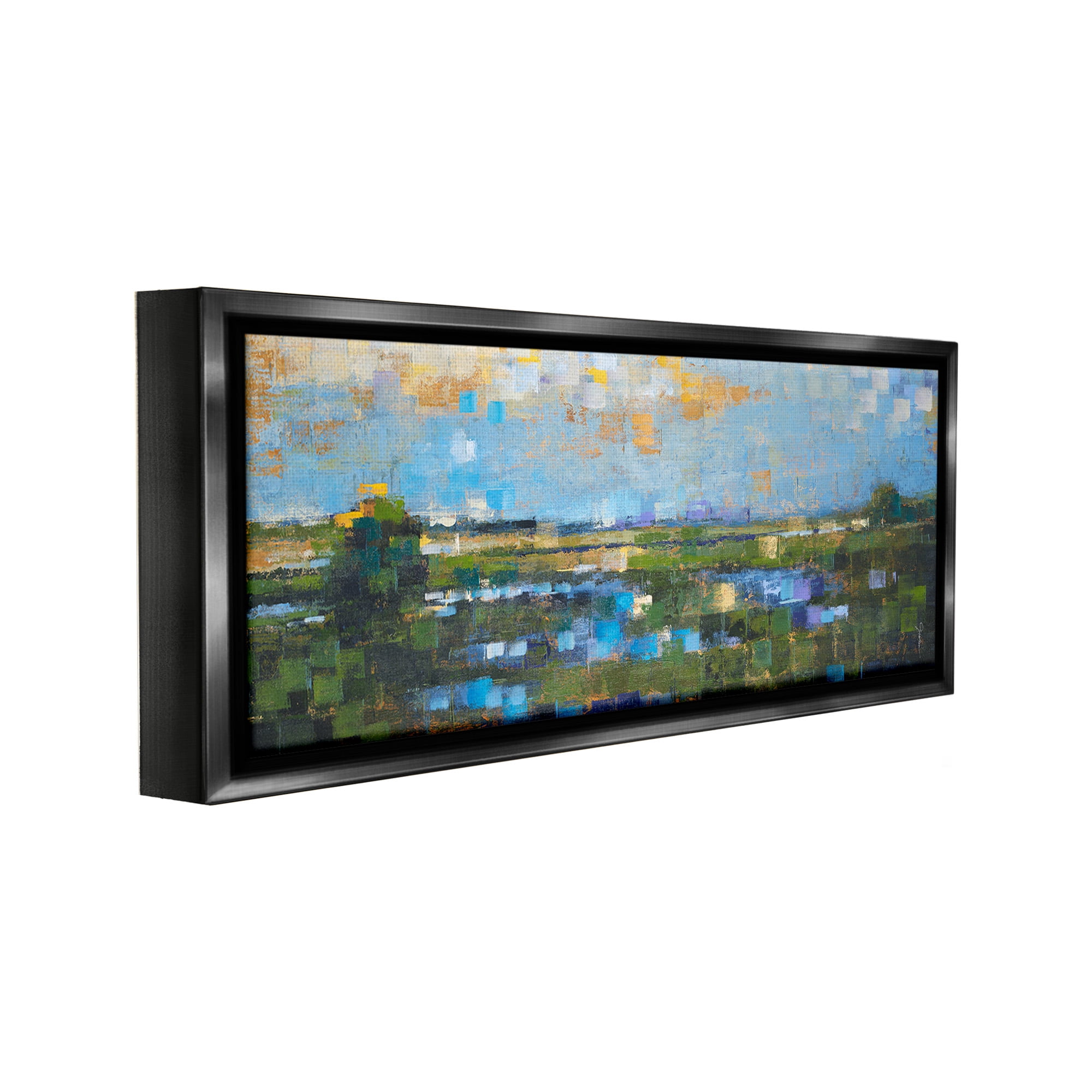 Stupell Industries Brushed River Landscape Landscape Painting Black Floater Framed Canvas Art Print Wall Art, 25 x 11