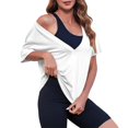 thumbnail image 6 of Womens Sexy Deep V Neck T-Shirts Summer Short Sleeve Tops Casual Loose Plus Size Fit Basic Tees Summer Womens Tops White L, 6 of 6