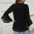 thumbnail image 3 of Cavosen Tops for Women 3/4 Sleeve Glitter Sparkly Mesh Print Pullover Blouse Ruffle Sleeve V Neck Shiny Shirts Flowy Tunic Solid Color Party Tees Novelty T-Shirts Black L, 3 of 7