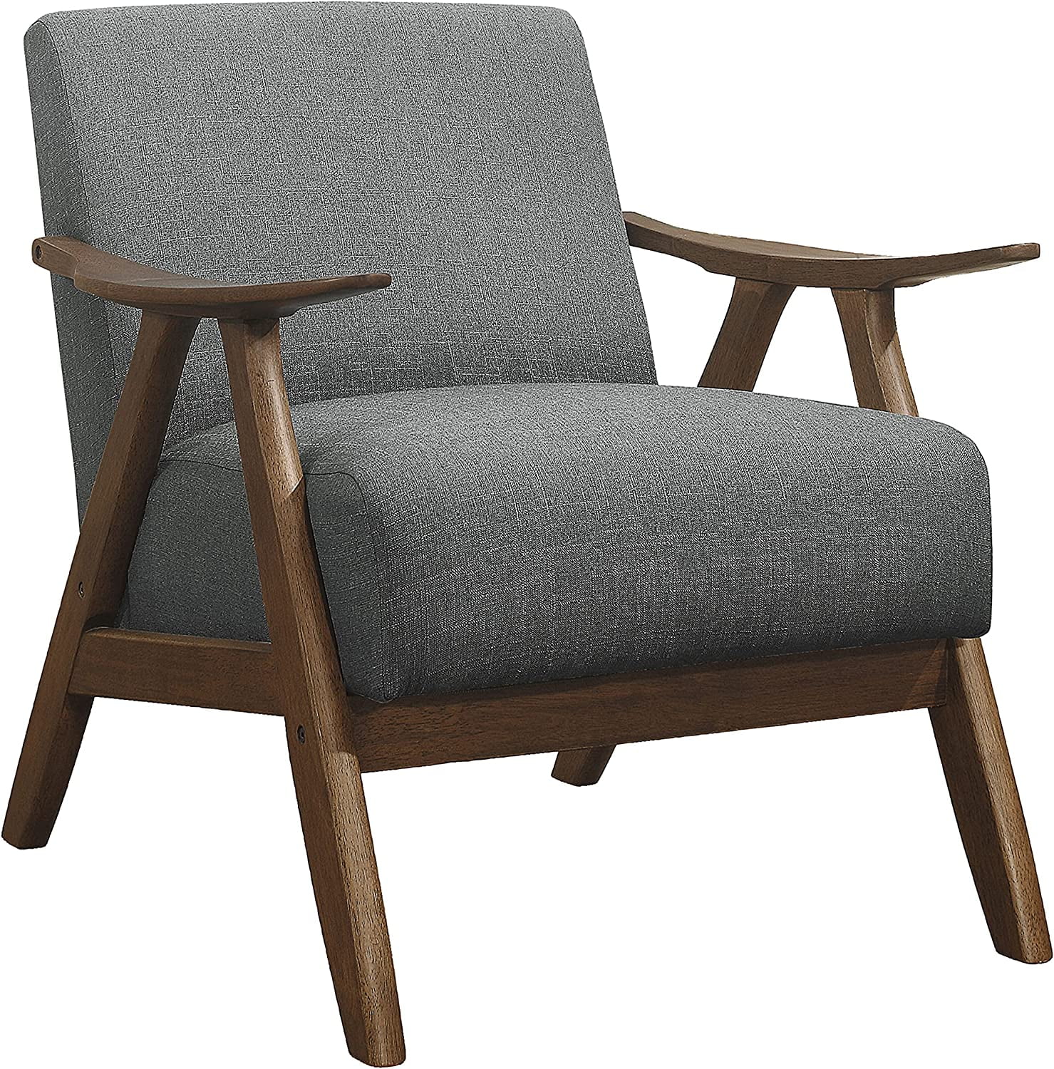 Transitional Gray Fabric Accent Chair with Walnut Wood Frame