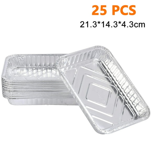 25/50pcs Disposable Aluminum Foil Replacement BBQ Grill Tray,Disposable BBQ Grease Pans Compatible with Made Also Great for Baking, Roasting and Cooking