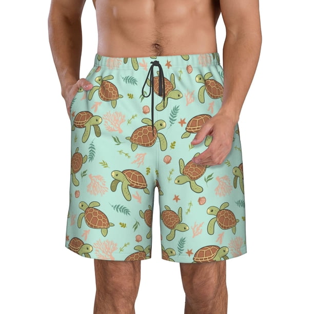 Fotbe Cute Sea Turtles Trajes de Baño Estampados para Hombre, Shorts de Verano de Secado Rápido, Ropa de Playa, Bañadores-Small